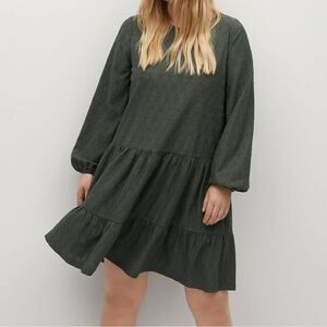 Violeta by Mango - Flared Short Dress Dark Green babydoll in 3XL